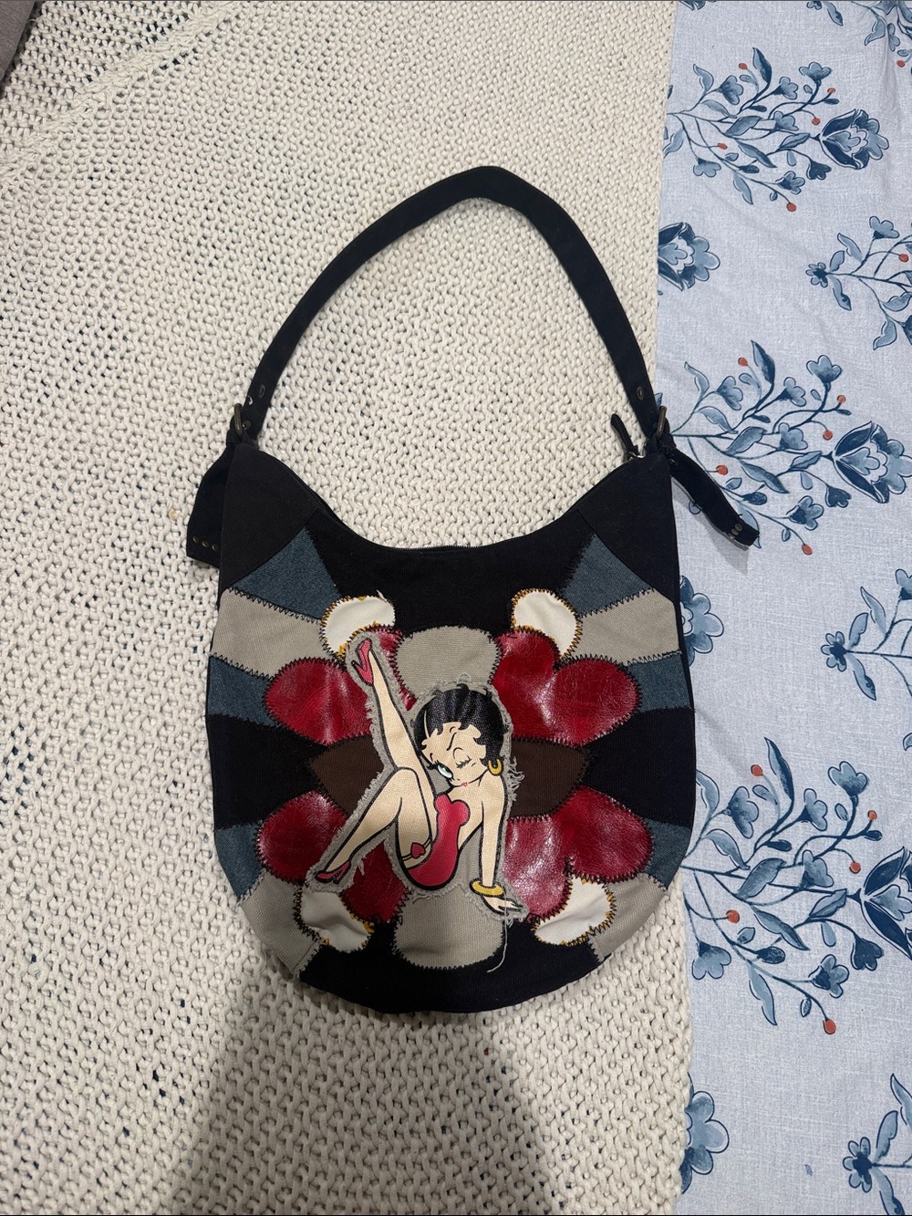 Betty Boop Black Shoulder Bag with Red Appliqué